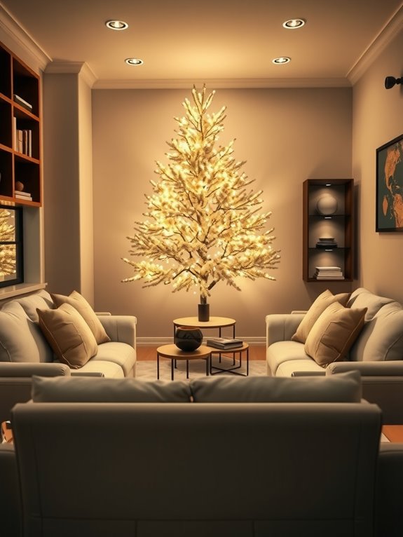 10 Smart Spots to Put a Christmas Tree in a Small Living Room 7 glowing slim tree backdrop setup