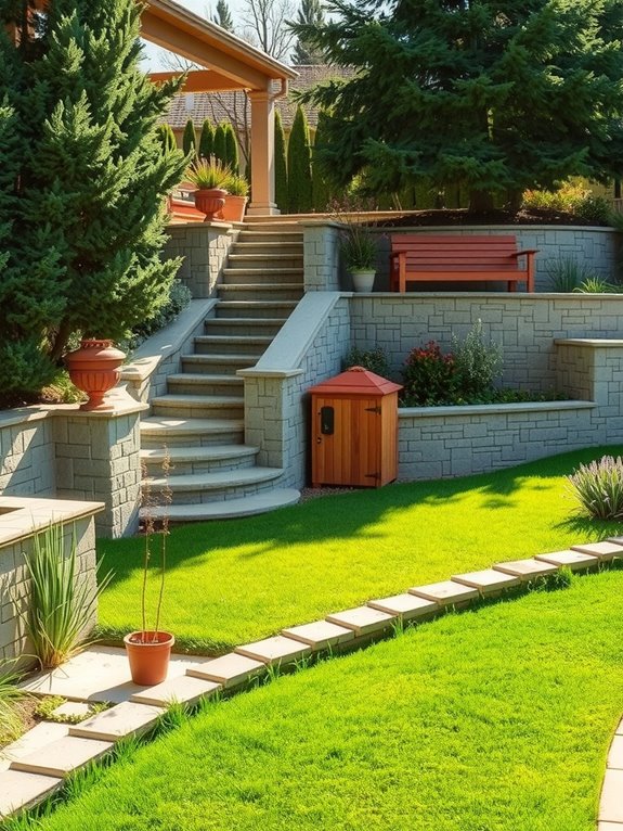 5 Smart Ways to Do a Sloped Backyard Transformation 5 multi level yard with retaining walls