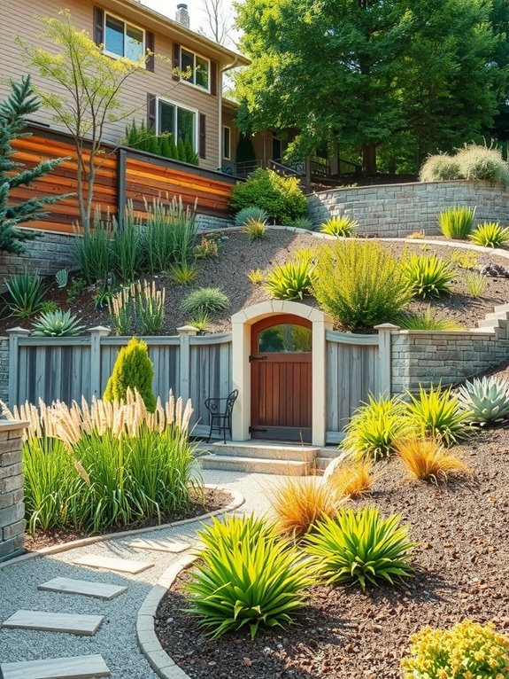 5 Smart Ways to Do a Sloped Backyard Transformation 4 native plants rocks drip irrigation