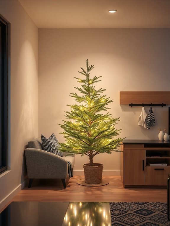 10 Smart Spots to Put a Christmas Tree in a Small Living Room 9 slim tree as room divider with console