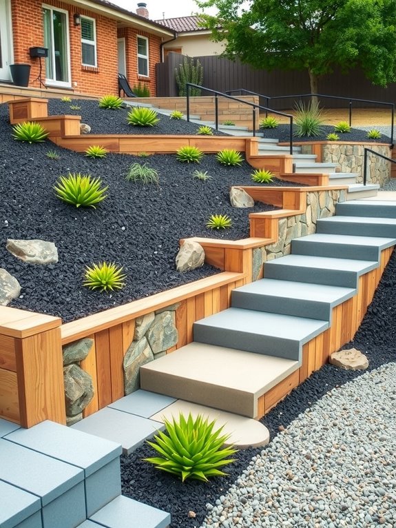 5 Smart Ways to Do a Sloped Backyard Transformation 3 stone timber or block budgeted