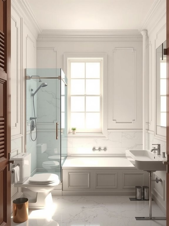 three quarters bathroom toilet sink shower